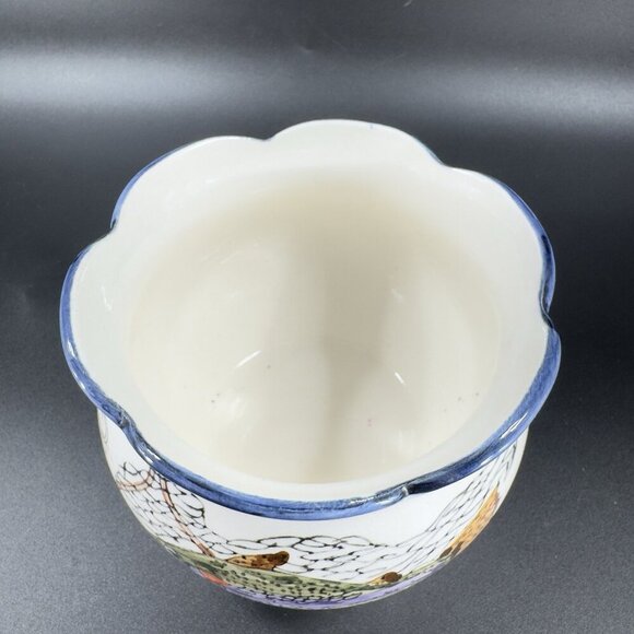 Vintage Ceramic Dish Bowl Flower Pot Container With Fish Trout Design Wavy Edges - Picture 10 of 13